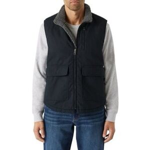 ⭐️ Lee Men's Zip-Up Sherpa Lined Duck Canvas Workwear Vest Black Size XXL